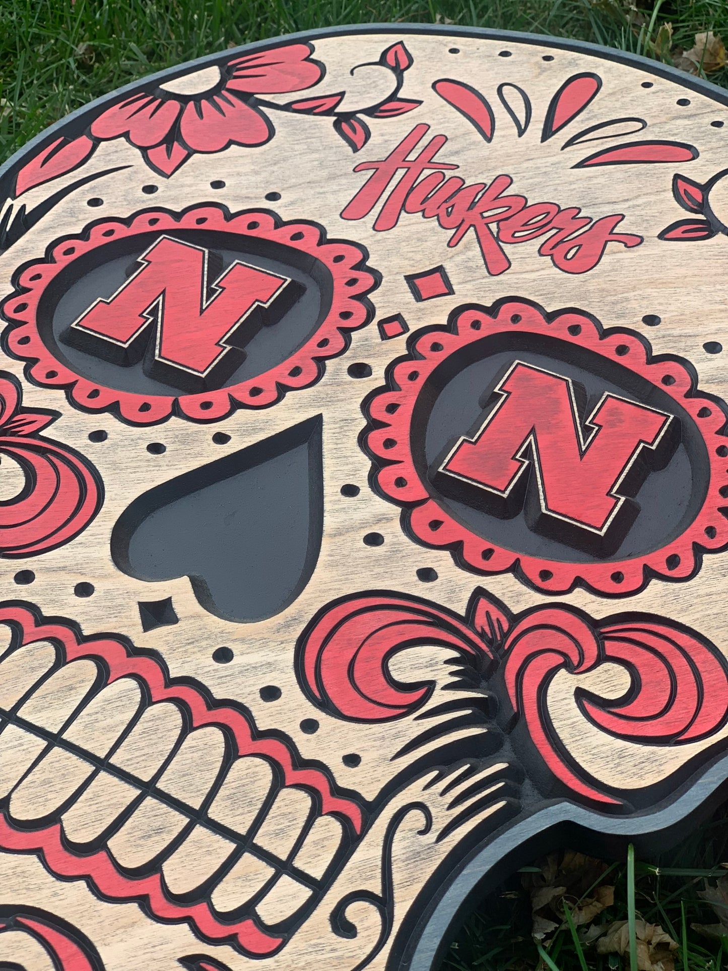 Nebraska Cornhuskers Sugar Skull Wood Sign